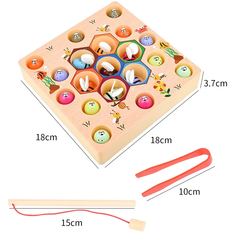Pädagogisches magnetisches Angelspiel, 2-in-1-Spiel und Clip-Perlen, Farberkennung, Holzspielzeug für frühes Lernen von Kindern