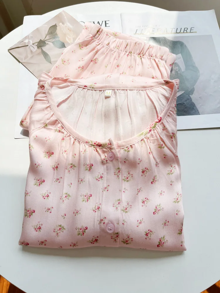 premium-maternity-suit-monet-garden-short-sleeve-short-pants-summer-sleepwear-thin-home-clothes-set-women