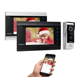 Tuya-interfone inteligente com câmera, vídeo ip, sem fio, wi-fi, campainha, intercomunicador com 1080p 2 monitores, à prova de chuva