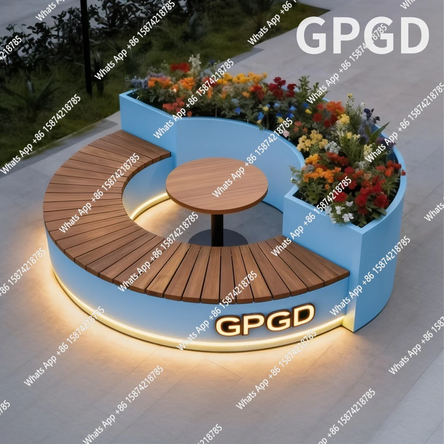 

A63 Outdoor flower box seat combination, wrought iron square, commercial street rest bench, landscape flower pool, outdoor balco
