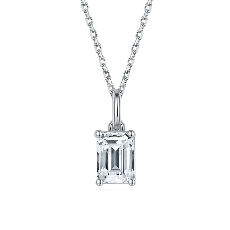 

Luxury Genuine 1 Carat Moissanite Pendant Necklace S925 Sterling Silver Emerald Cut Design Fashion Necklace for Women Gift