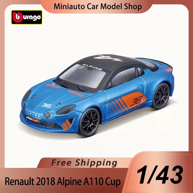 New In Stock 2024 Bburago 1:43 Wrc Racing Renault 2018 Alpine A110 Cup Cup Alloy Miniature Diecast Model WRC Car Toys Kids Gift