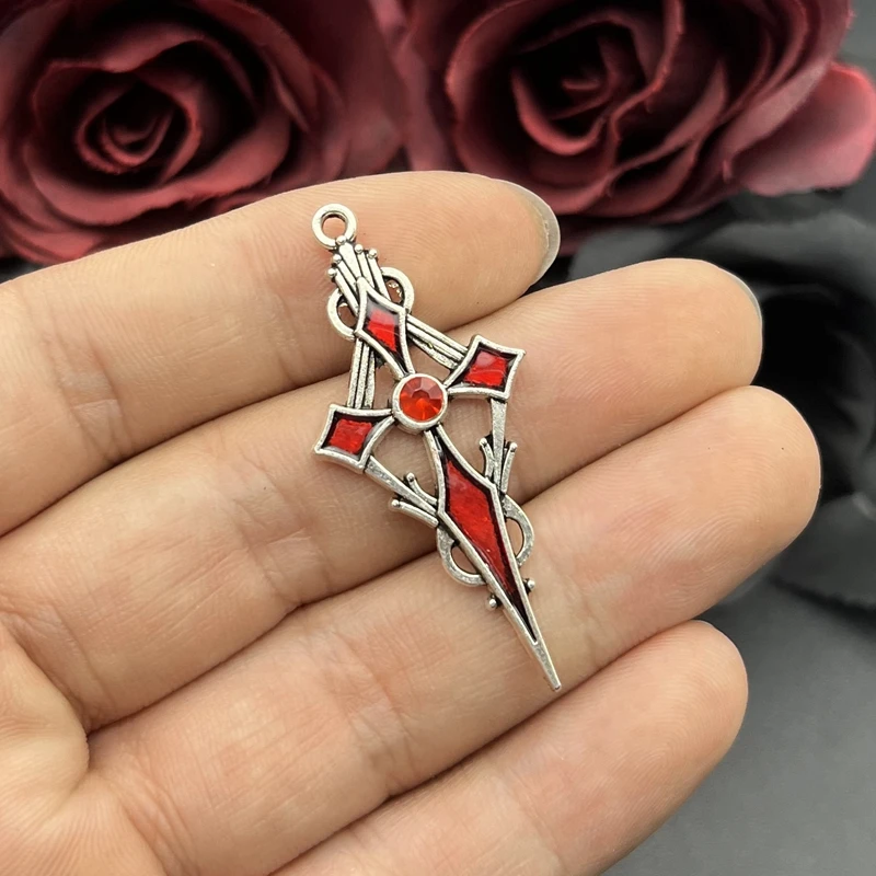 8pcs 48*22mm Alloy Enamel Gothic Satan Cross Witch Charms Pendant Designer Charms Fit Jewelry Making DIY Jewelry Findings