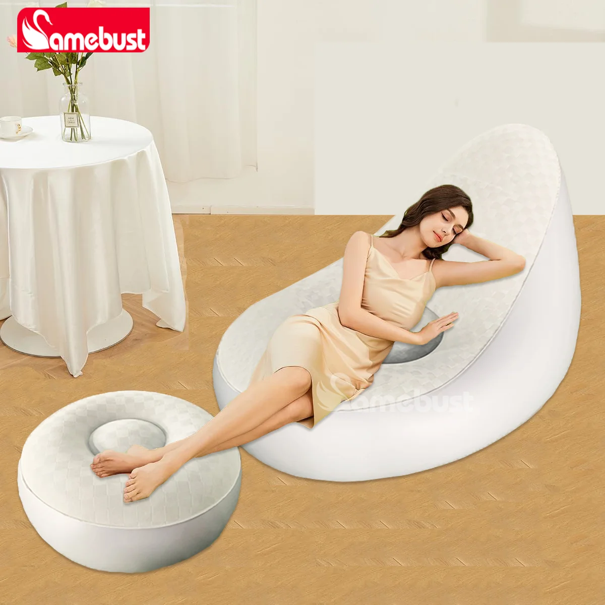 

Camebust Inflatable Sofa - Flocking Surface High Quality Pvc Footstool Rapid Inflation Lazy Lounge Gray Color