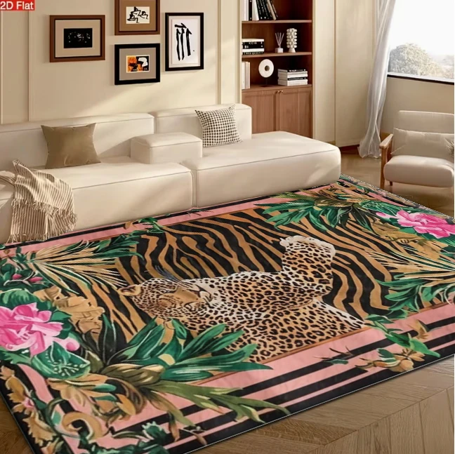 Tropical Jungle Leopard Zebra Stripe Carpet Flooring Exotic Floral Square Area Rug Home Living Room Bedroom Decor Mat