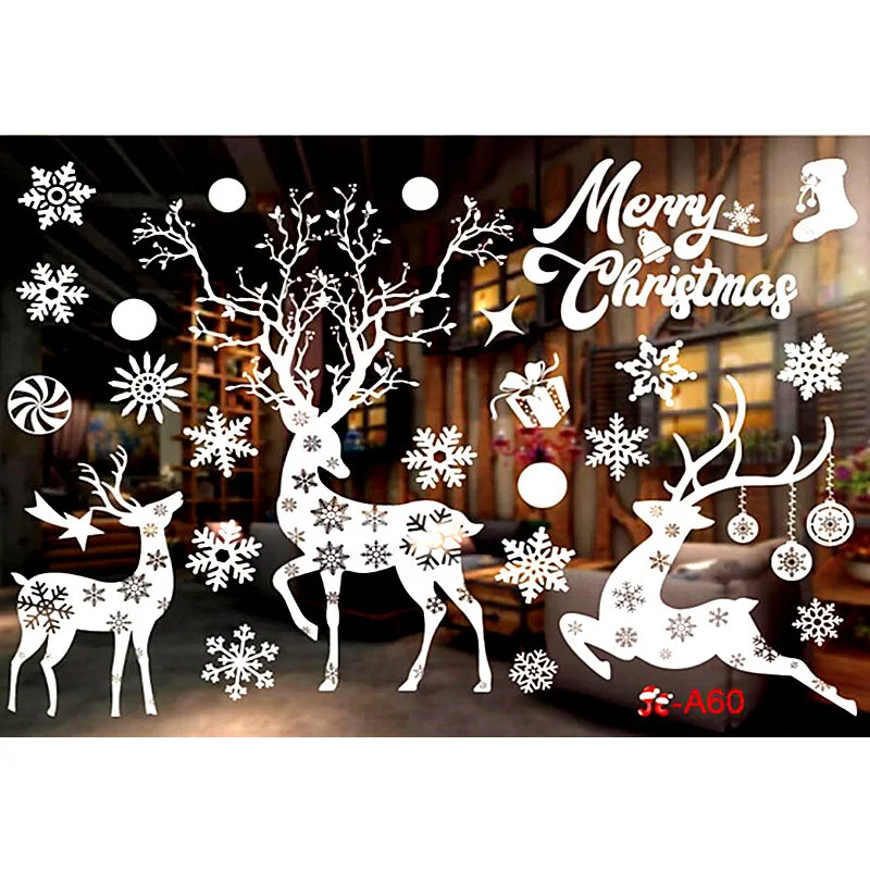 Christmas Snowflakes Electrostatic Window Clings Stickers Reindeer Santa Claus Window Decals Xmas Home Decorations New Year 2024