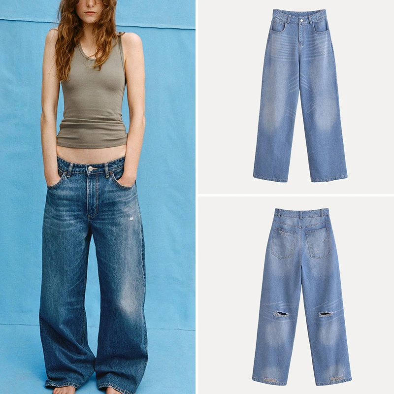 

Z High Waist Denim Jeans Women's Faion Decorative Hole Personali High Waist Long Pants Summer 2025 New Arrival