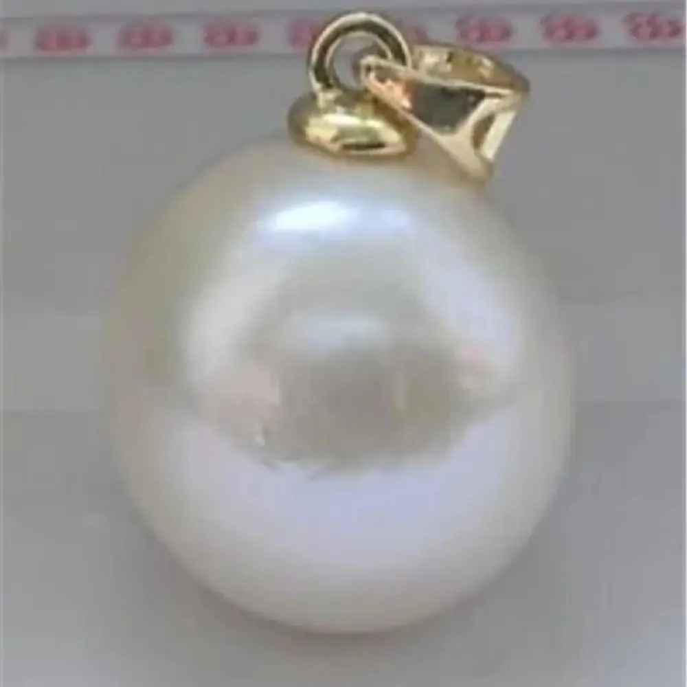 

AAAA Huge New 14mm White Natural akoya Shell Pendant 14K GOLD 18‘’ Freeshippings Items