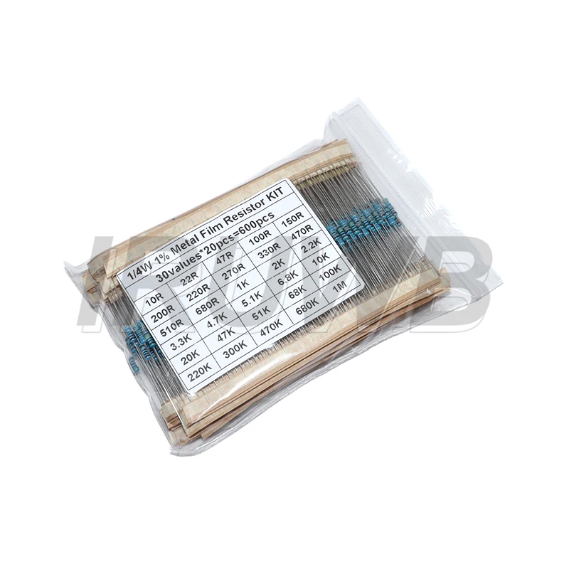 1/4W 30 values Metal Film Resistor kit 1% 0.25W Resistors Kit 10Ω~1MΩ colored ring resistance Electronic Kit