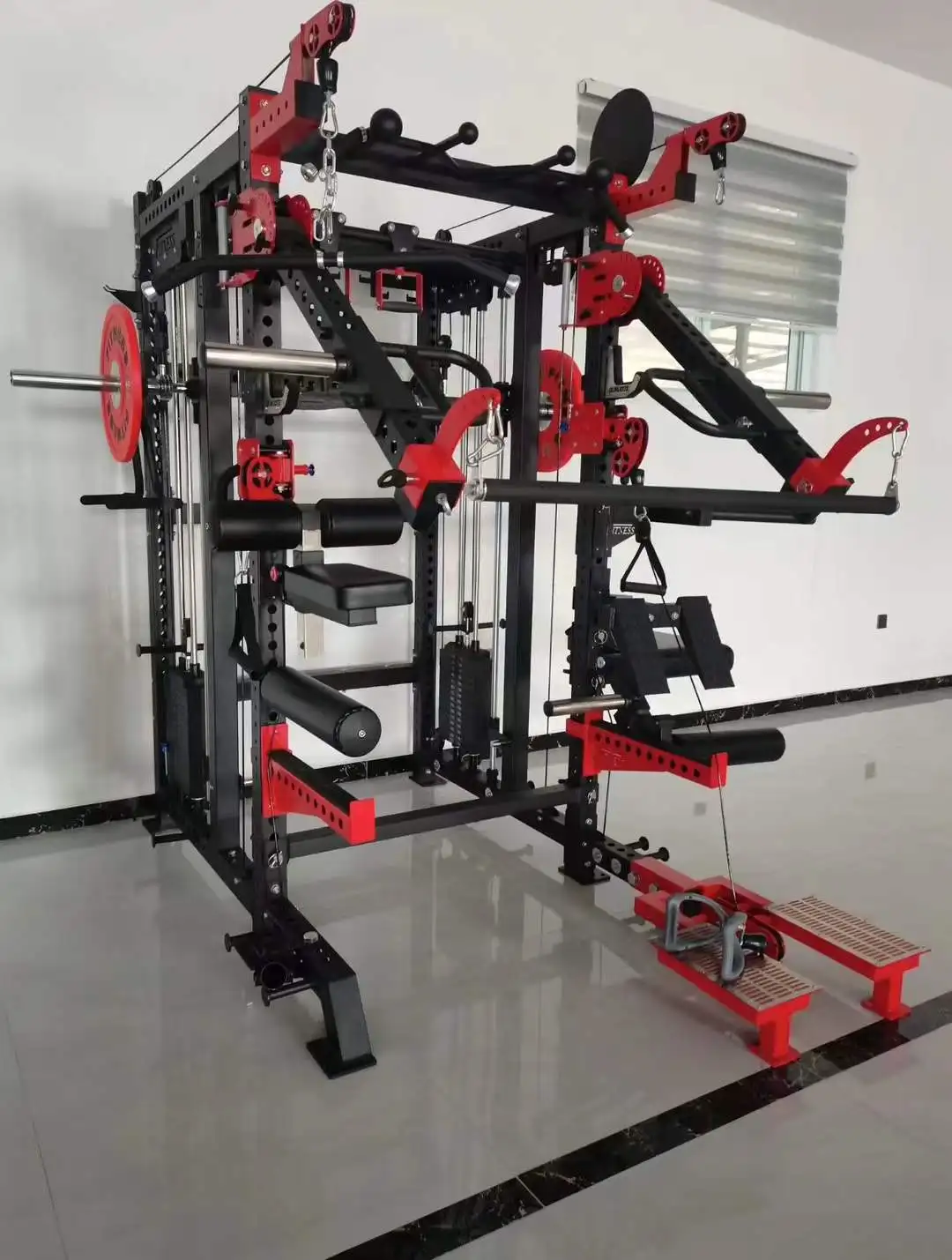 2026 Multi Functional 3D Smith Machine Cable Crossover Trainer Squat Rack Power with Steel Weight Stack and 2.2M Regular Barprom