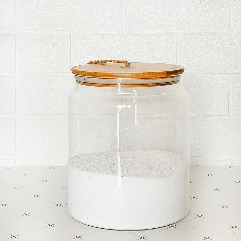 large size borosilicate glass storage jar bathroom laundry glass jar set with bamboo lid wood scoop tray