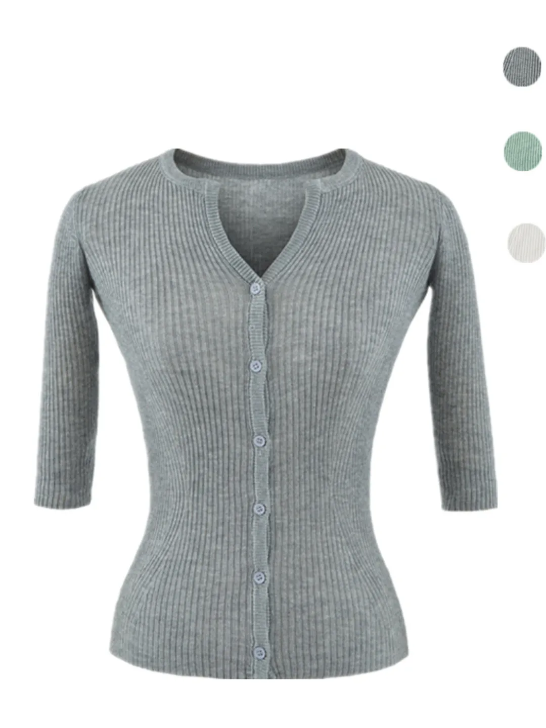 

Slim Fit Knitted Base Shirt V-Neck Mid-Sleeve Body Shape Highlighting Breathable Comfortable Street Style Women's T-Shirt