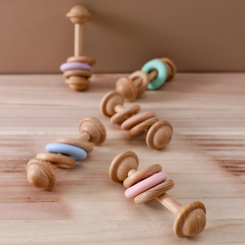 1pc Baby Tooth Musical Rattle BPA Free Wooden Fitness Wooden Ring Rodent Silicone Ring Newborn Educational Montessori Toy