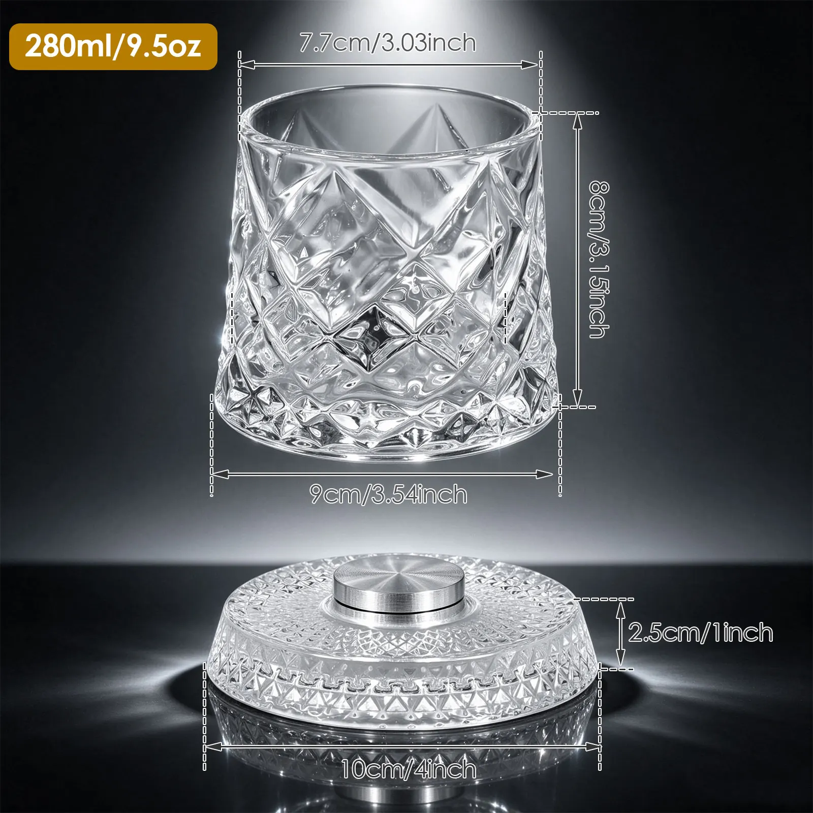 2Pcs 280ml Rotating Whiskey Glass With Glass Base Crystal Rum Glass Cocktail Party Drinking Gift Creative Crystal Beer Glass