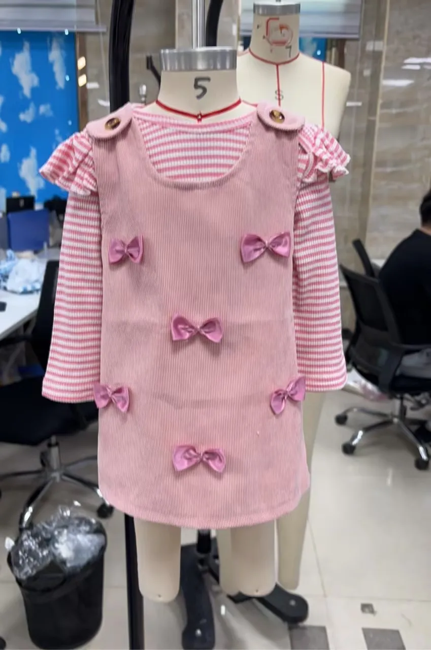 

Baby Clothing Girls Fall Outfit Long Sleeve Striped Romper with Bow/Strawberry/Heart Overall Dress Bow Headband Newborn Clothes