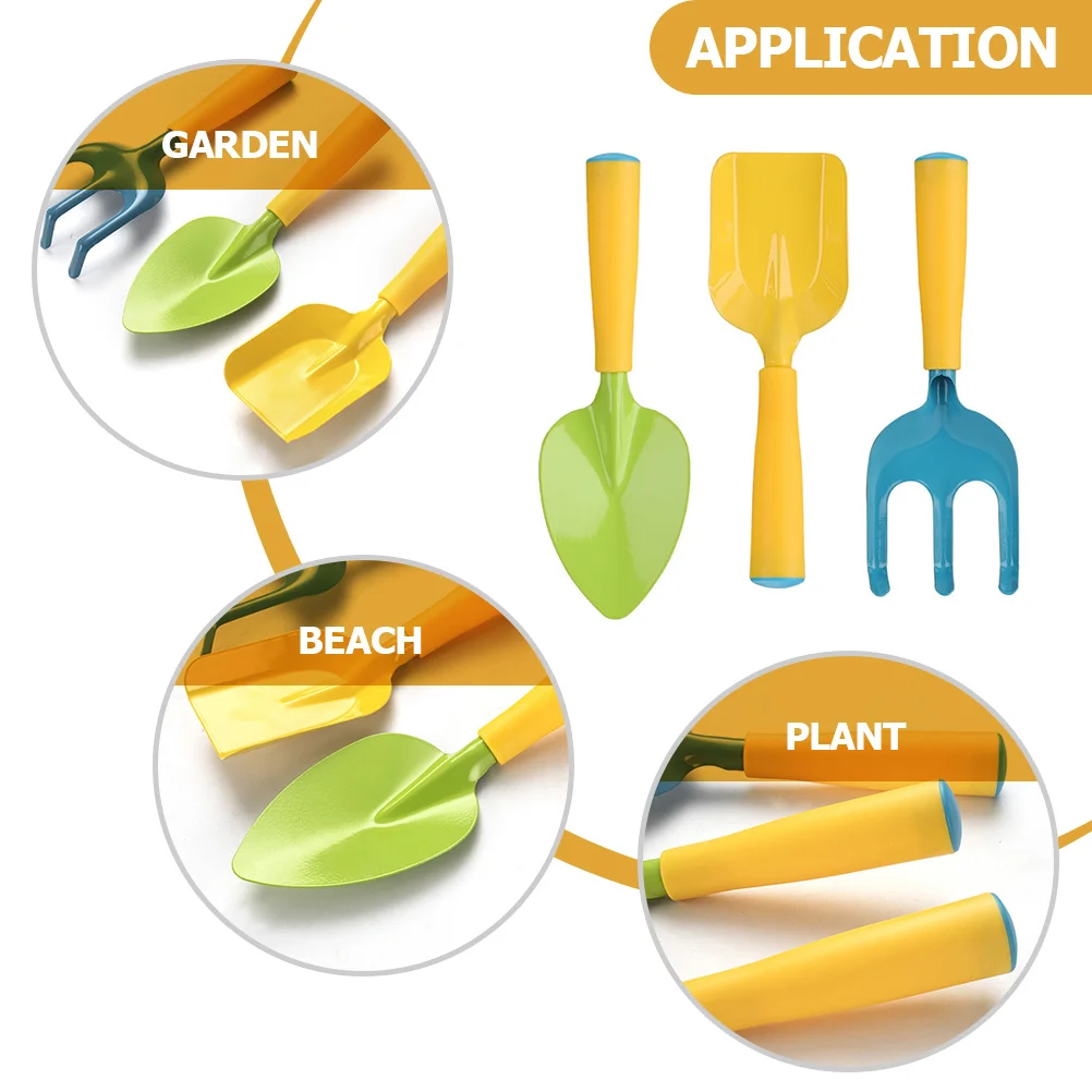 子供用ガーデンツール3個 楽しい学習用掘りセット モータースキルを向上させます ビーチ、裏庭、パーティーのギフトに最適 男の子、女の子向け