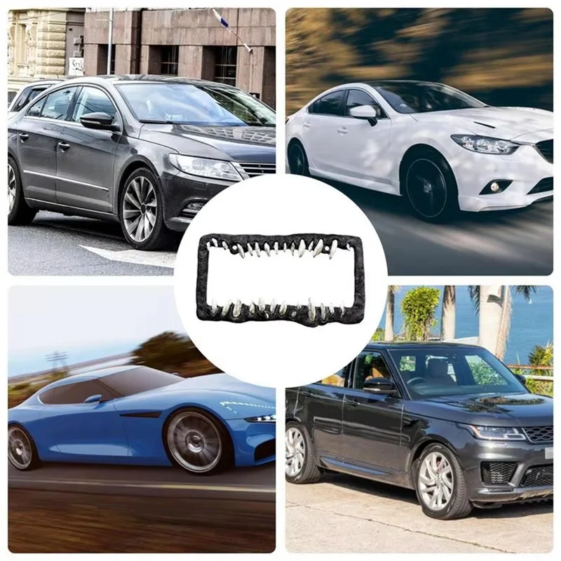 

Car License Plate Frame Horror Teeth License Plate Bracket Car Supplies Front&Rear License Plate Exterior Accessories