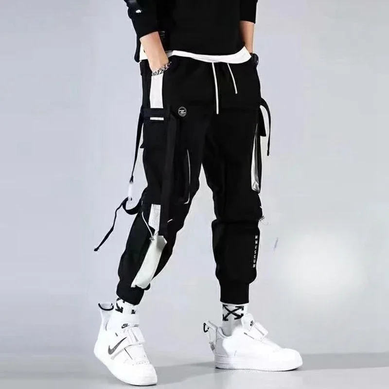 Cyber Punk Cargo Pants Y2k Grunge Haren Pants Teen Casual Patchwork Trousers Ribbon Jogger Pants Emo Aesthetic Alt Clothing