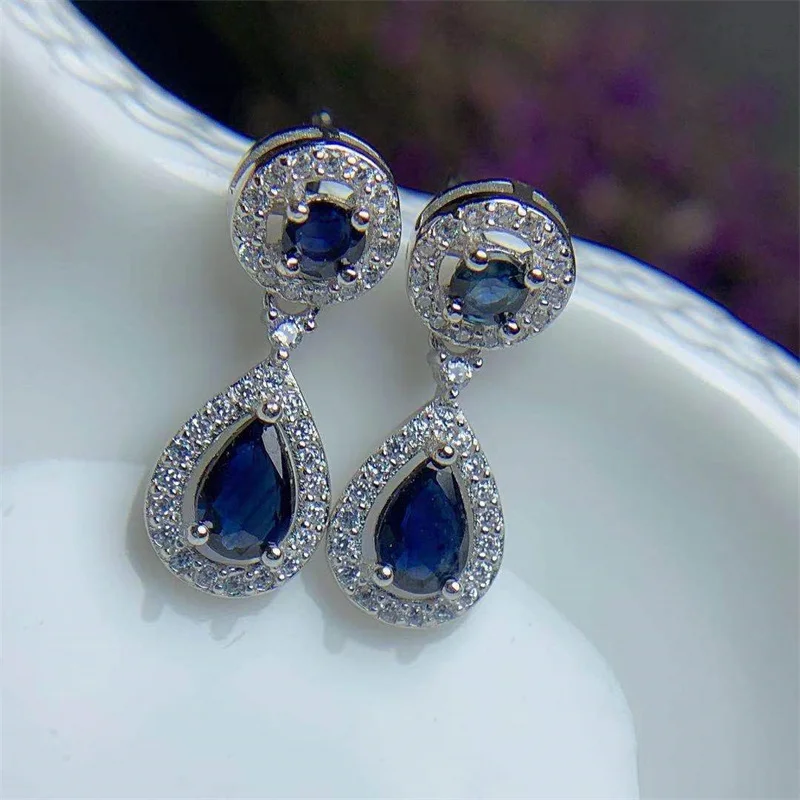 Natural Original Sapphire Drop Earrings 925 Silver Real Gemstone Earrings for Women with Certificate
