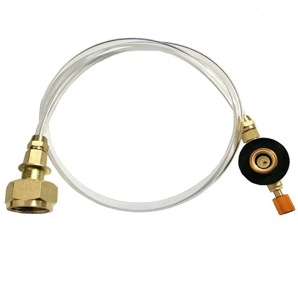 1Set Camping Stove Gas Tank Inflation Valve Adapter Flat Design Auto Off Safety Function Heavy Duty Metal Build for Outdoor