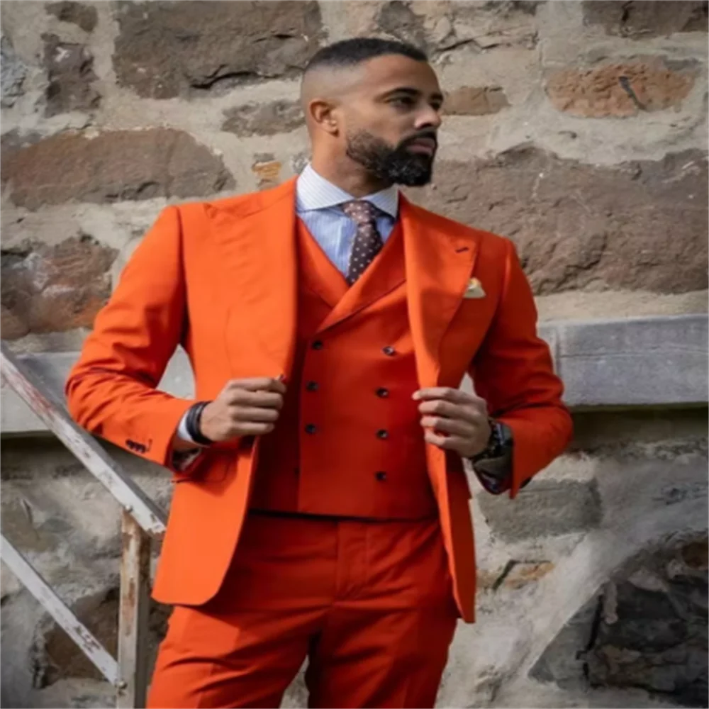 

New Formal Occasion Dark Orange Business Men Suit Groom Groomsman Wedding Party Prom Male Tuxedos 3 Piece Set Blazer Vest Pants