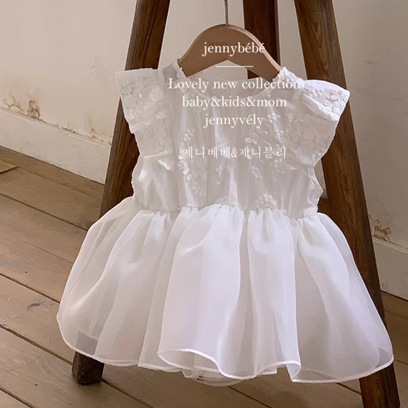 

2024 New Summer Infant Baby Girls Bodysuits Flying Sleeve Cotton Embroidery Toddler Baby Girls Jumpsuit 0-24M Baby Girl Clothing