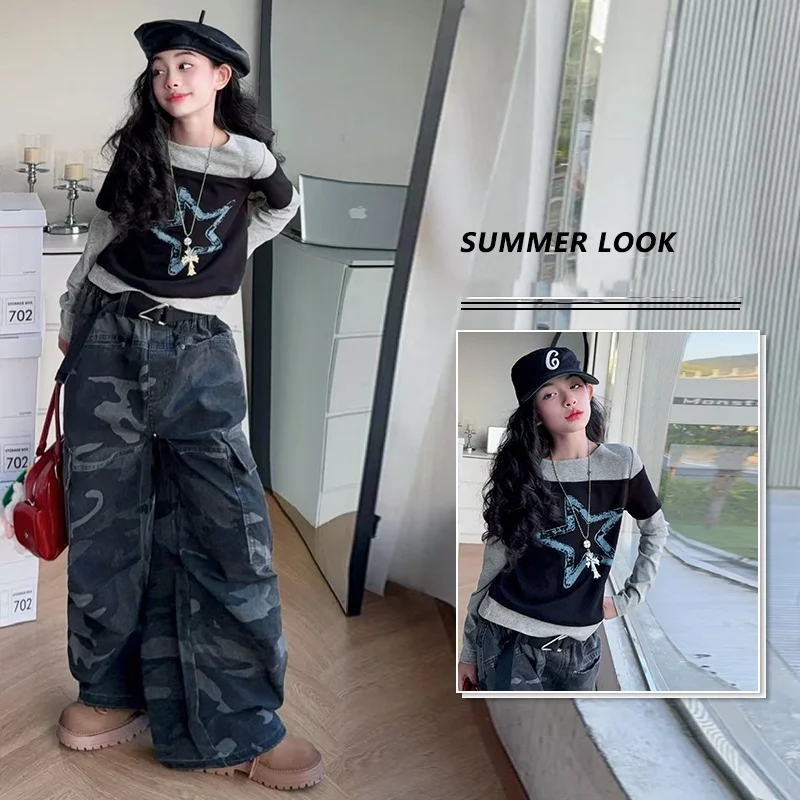 

Girls Clothes Sets Size 4-14Y Kid Tee Top&Pants Bottom Suit Child 2Pieces Of Clothing Sets Toddle Streetwear Style Fashion Sets