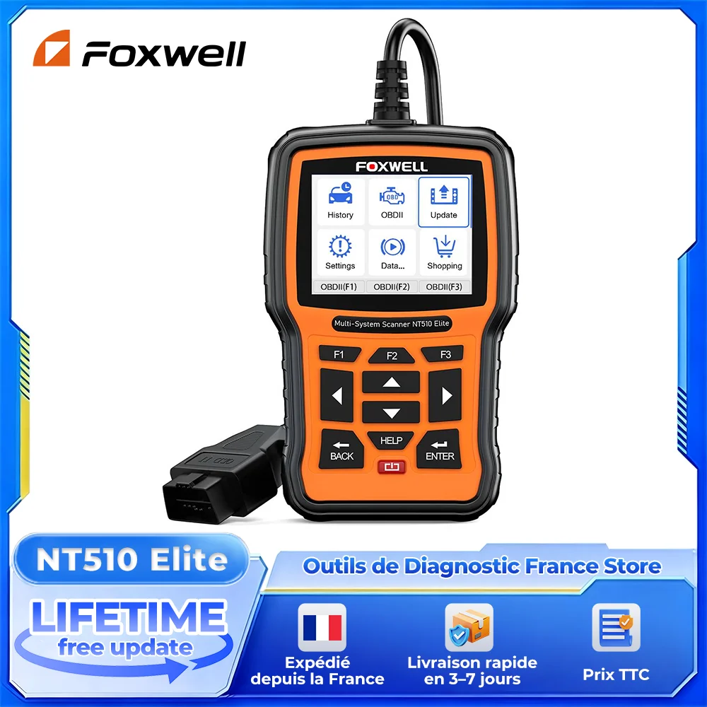 FOXWELL NT510 ELITE OBD2 Scanner, alle systemen, bidirectionele controle, codelezer met alle resetfuncties voor alle automerken
