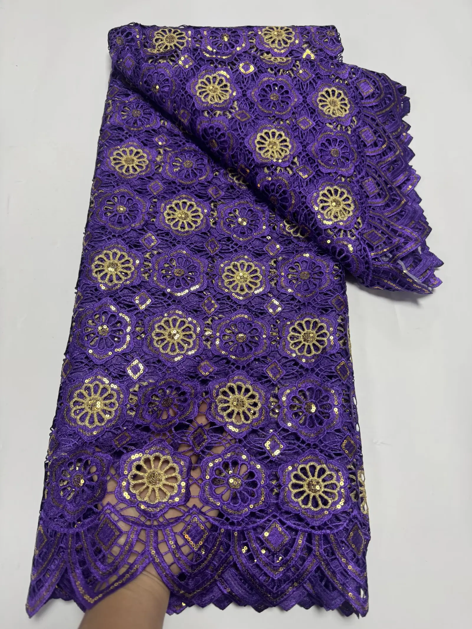 

African Cord Lace Fabrics 5 Yards 2025 High Quality Nigerian Guipure Sequins Lace Fabric For Women Wedding Dresses