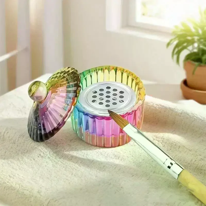 Color Crystal Glass Dish Acrylic Powder Liquid Holder Container Shape Nail Lid Cup Bowl Manicure Accessories
