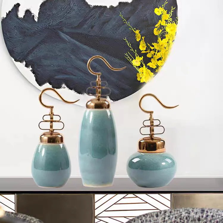 New Chinese style home accessories storage tank porch  furniture desktop emerald green ceramic flower arrangement ornament