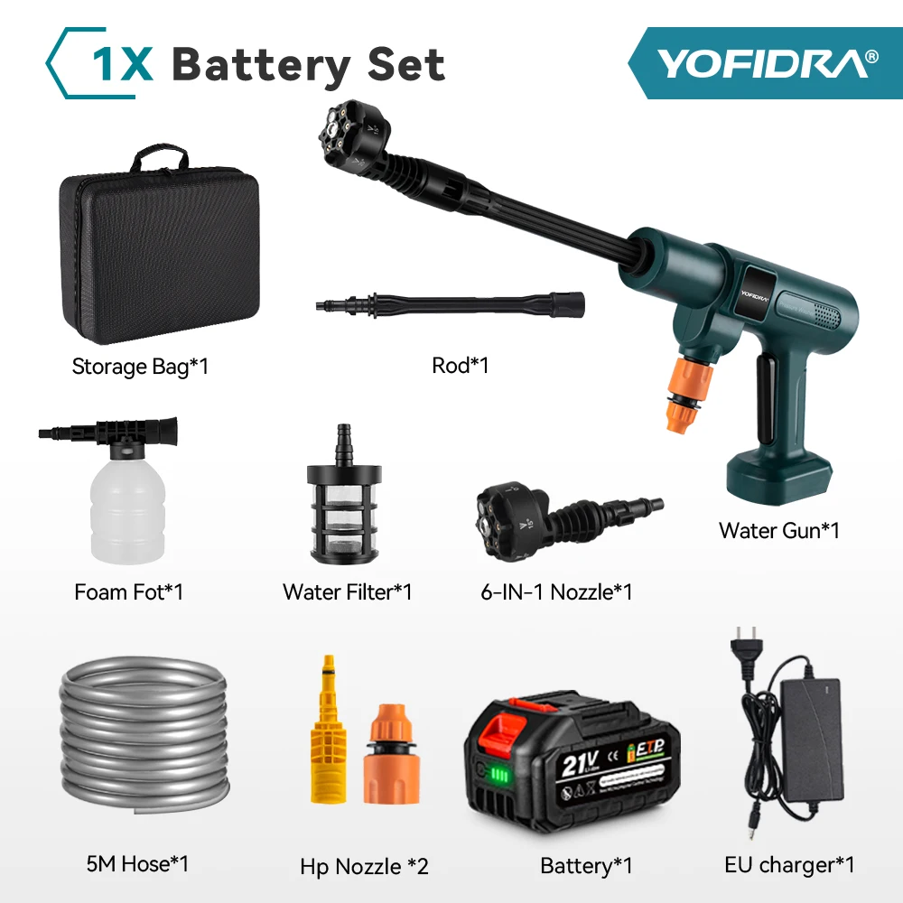 YOFIDRA 200Bar Borstelloze Hogedrukreiniger Pistool Elektrische Autowasser Tuinsproeier Reinigingsgereedschap voor Makita Accu's