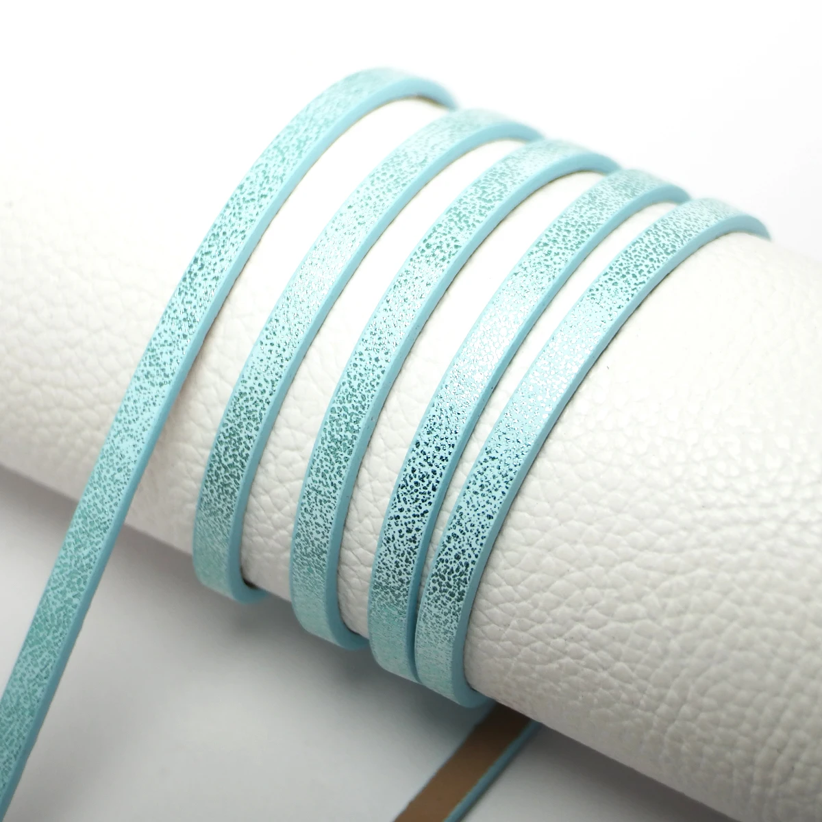 

5mm Light Blue Shiny Synthetic Leather Cord for Bracelet Making, Soft Litchi Texture, 1.15m Jewelry Craft Strips, DIY Supplies