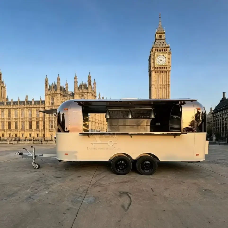 Hot Sale Pre-built Beige & Polished Stainless Steel Food Trailer Mobile Cart for Coffee Fast Food & Street Food