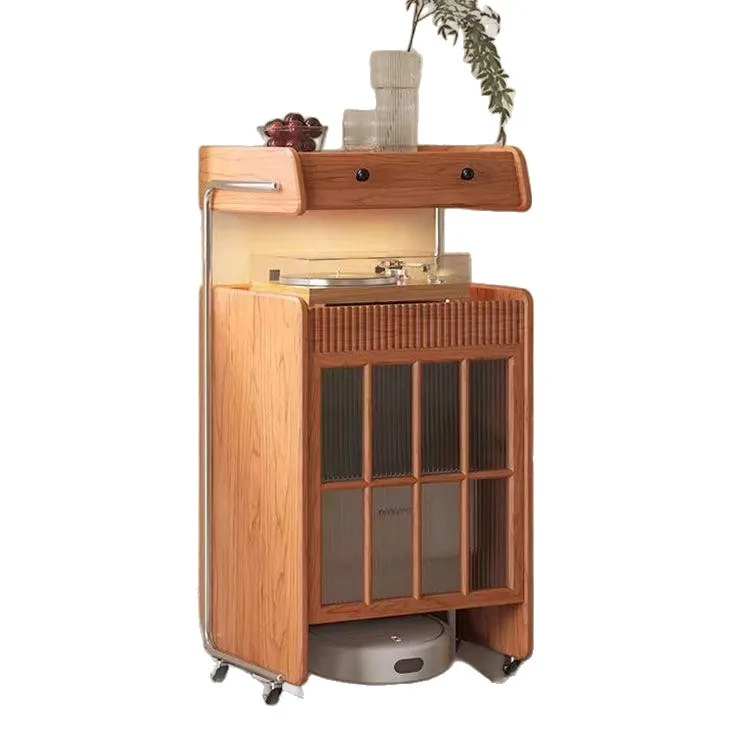 Robot Sweeper Cabinet Shelf Storage Cabinet Cherry Wood Sofa Side Movable Narwal Cabinet Solid Wood