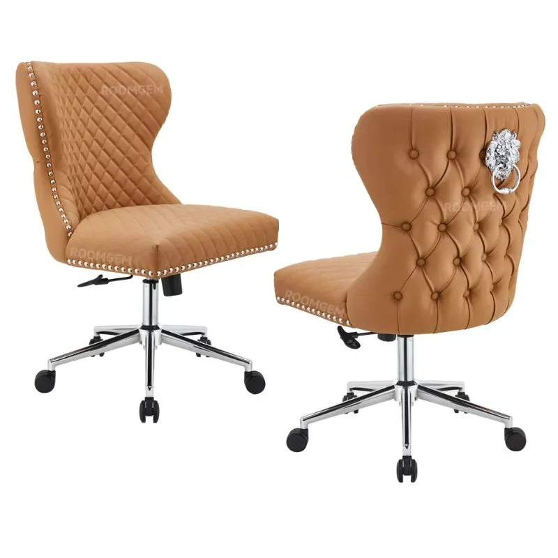 Luxury Lion Head Nail Salon Button Tufted Leather Swivel Lifting Reception Waiting Styling Chair Studio Furniture Chair