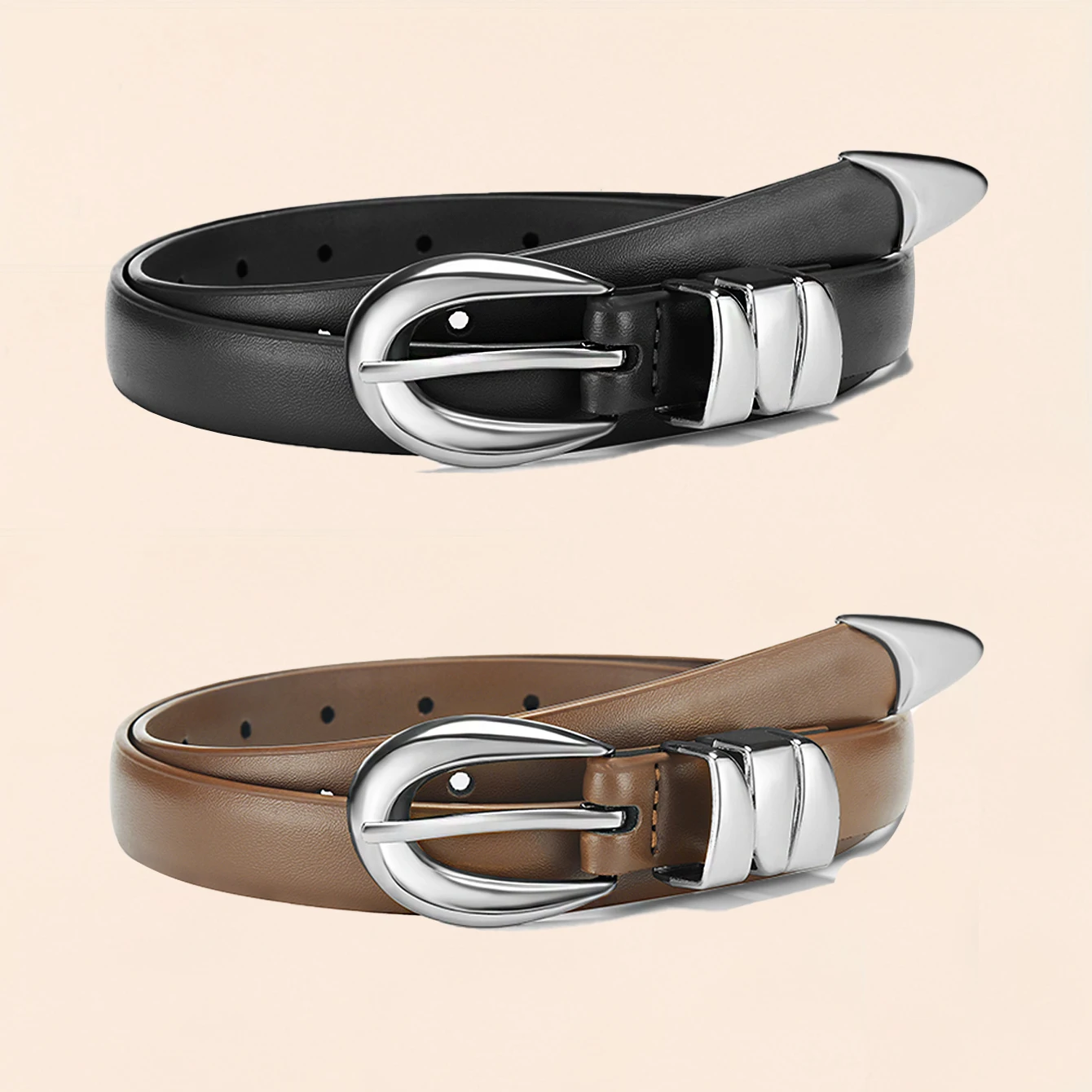 حزام نسائي بإبزيم دبوس على الموضة بتصميم كلاسيكي لجميع المواسم مع تنورة وإكسسوارات سترة