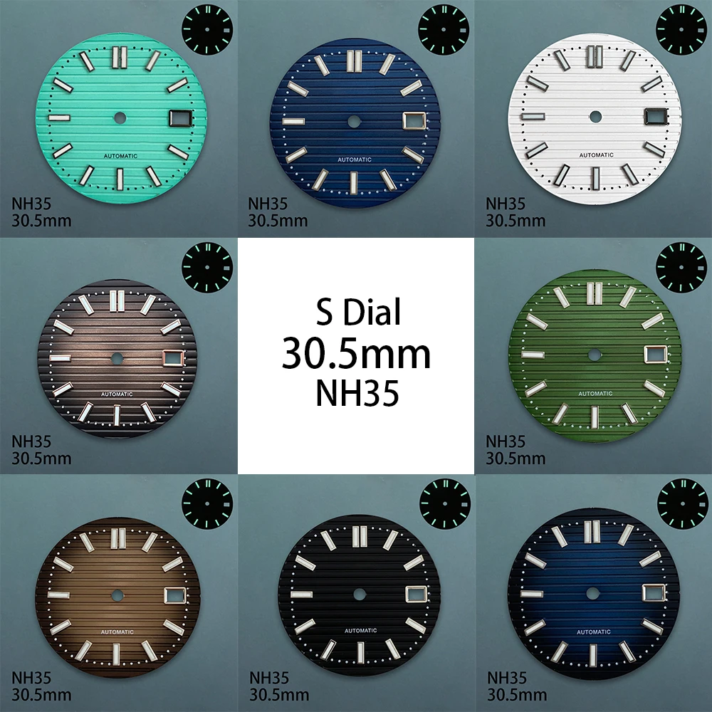 

30.5mm S Logo Dial Fit NH35/NH36/4R/7S Japan Movement Green Luminous Stripe High Quality Dial Watch Modification Accessories