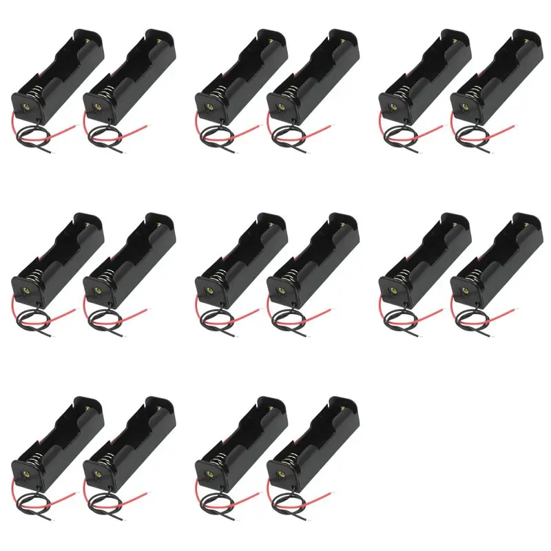 ABMF-16 Pcs Black 18650 Flat Tip Batteries Battery Holder Case W Wire Leads