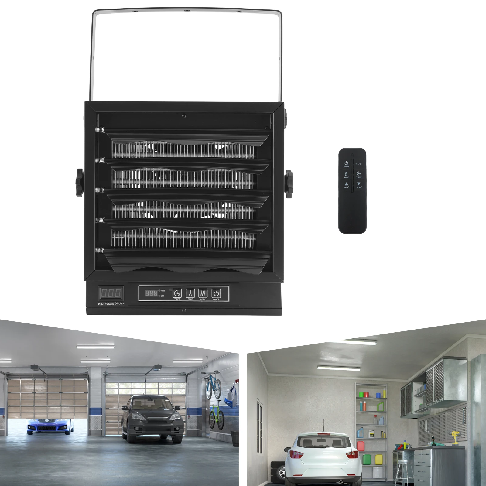 Aquecedor elétrico de placa de aço para garagem 10000W, aquecedor retangular preto montado na parede 35,56 * 28 * 38,86 cm para garagens, oficinas