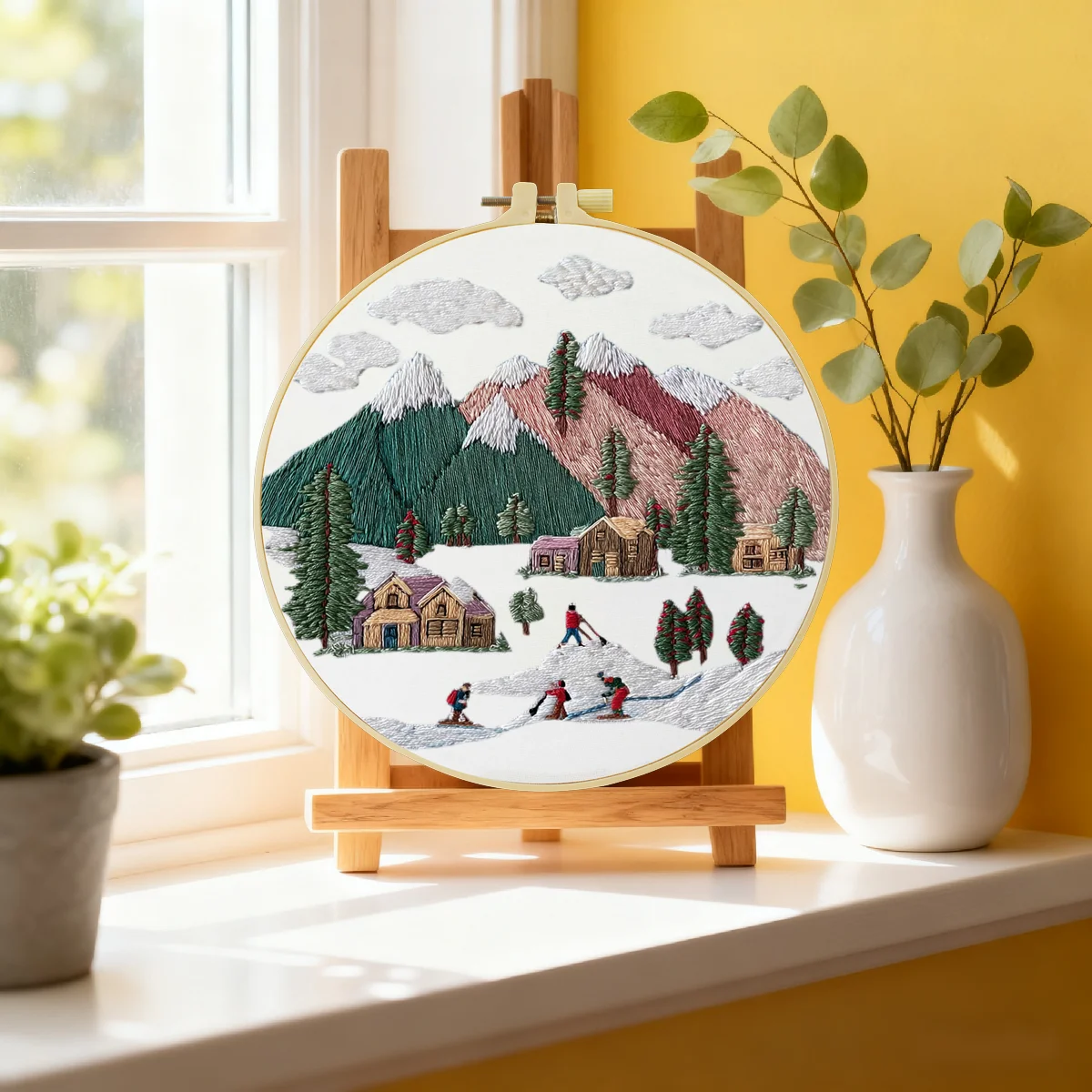 1 Stück 20X20CM/15X15CM 7,87/6,3 Zoll Ski-Stickerei-Starter-Kit DIY-Kit DIY-Stickerei-Set Handarbeiten Heimdekoration Nadelkunst – Detail 1