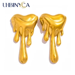 UHBINYCA Heart Melting Lava Shaped Earrings for Women, Stainless Steel Rust Proof Hypoallergenic Daily Personalized Jewelry