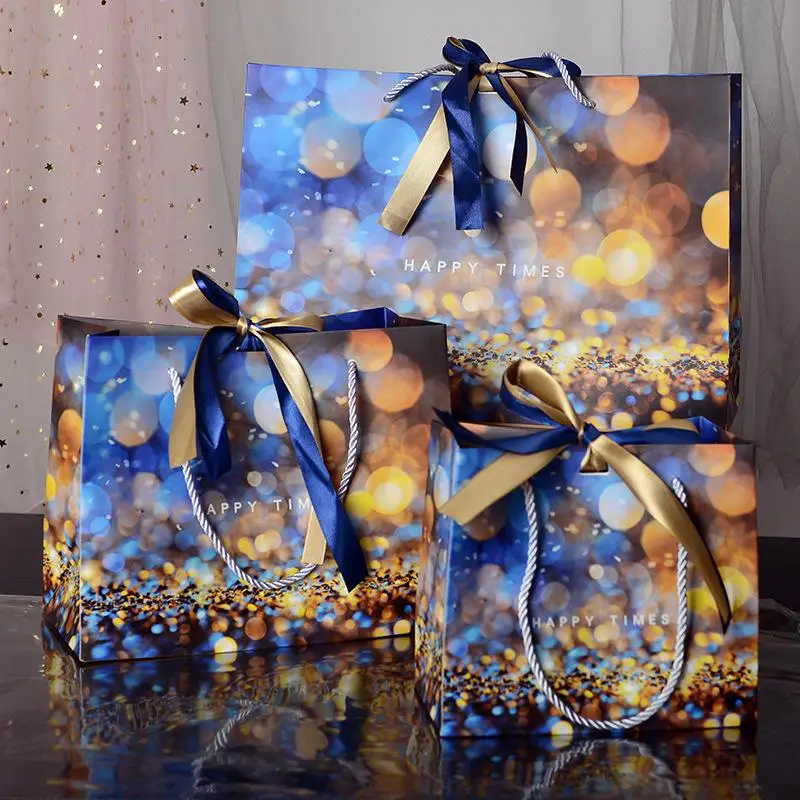 10PCS Happy Hour Star Pattern Gift Tote Bags Portable Shopping Candy Packaging with Handle Paper Bags for Birthday Party Favors