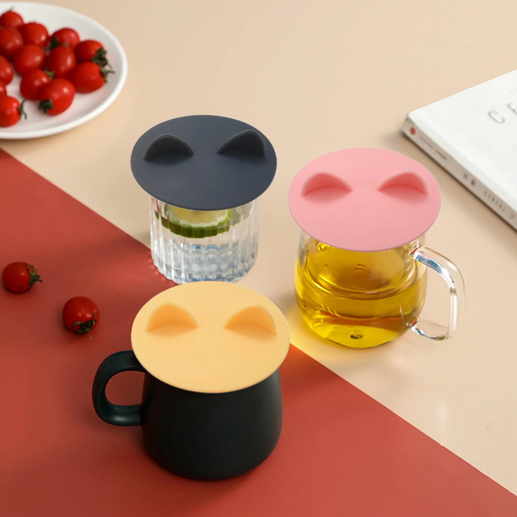 [NEW!A08R】 Glass Cup Cover 6 Pcs Cat Ear Silicone Anti Dust Cup Lids Tea Mug Topper Cover For Coffee Cup Covers For Drinks