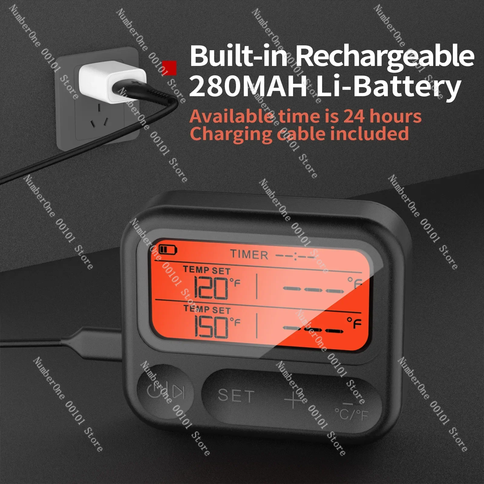 Smart Bluetooth Meat Thermometer 2 Probes Digital Food Thermometer w/Wireless APP Control for BBQ Oven Grill Smoker Rotisserie