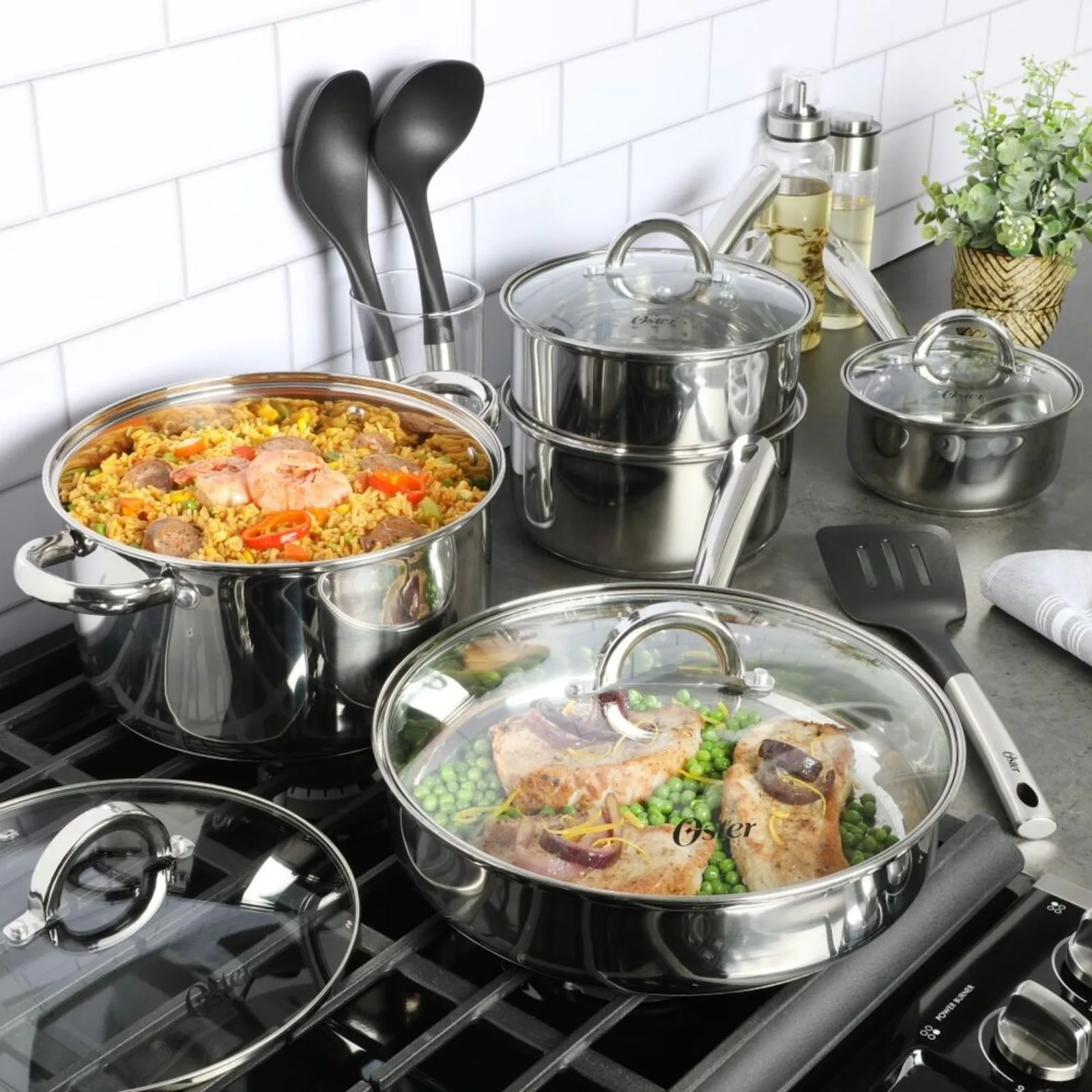 

US Sangerfield 12-Piece Stainless Steel Cookware Set w/ Kitchen Tools