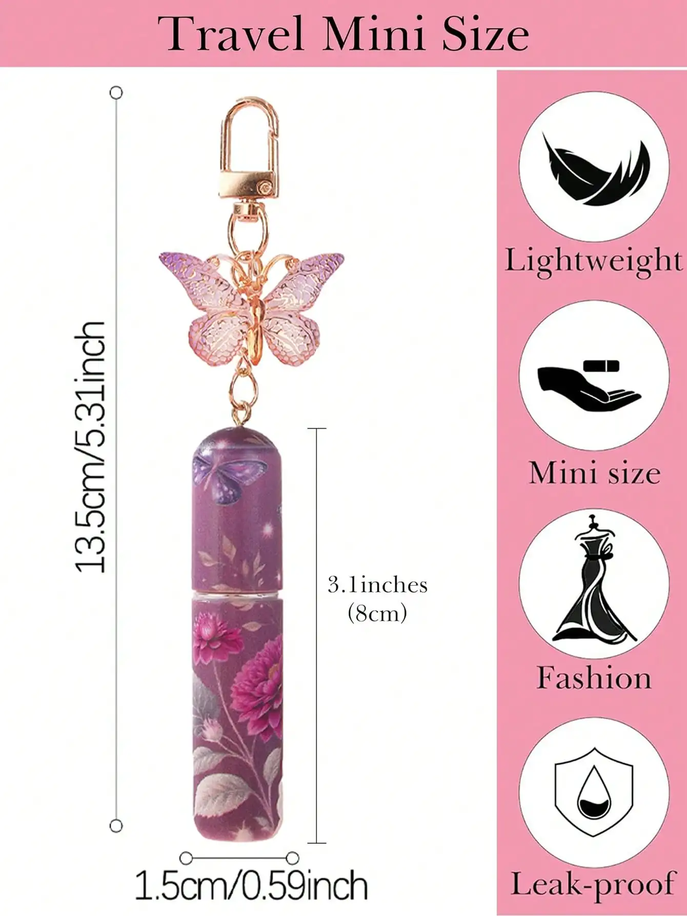 1 x 5 ml Farbverlaufs-Schmetterlings-Parfümzerstäuber – nachfüllbares, auslaufsicheres Reisespray für Touch-Ups unterwegs