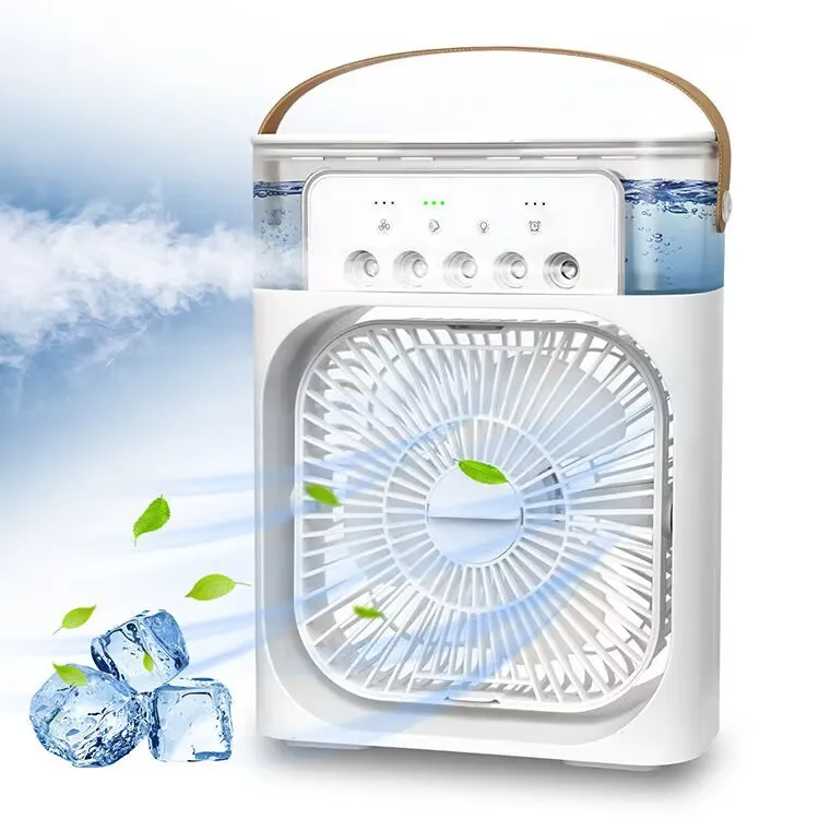 Five hole humidification spray fan Plug in mini home desktop USB small desktop fan with light