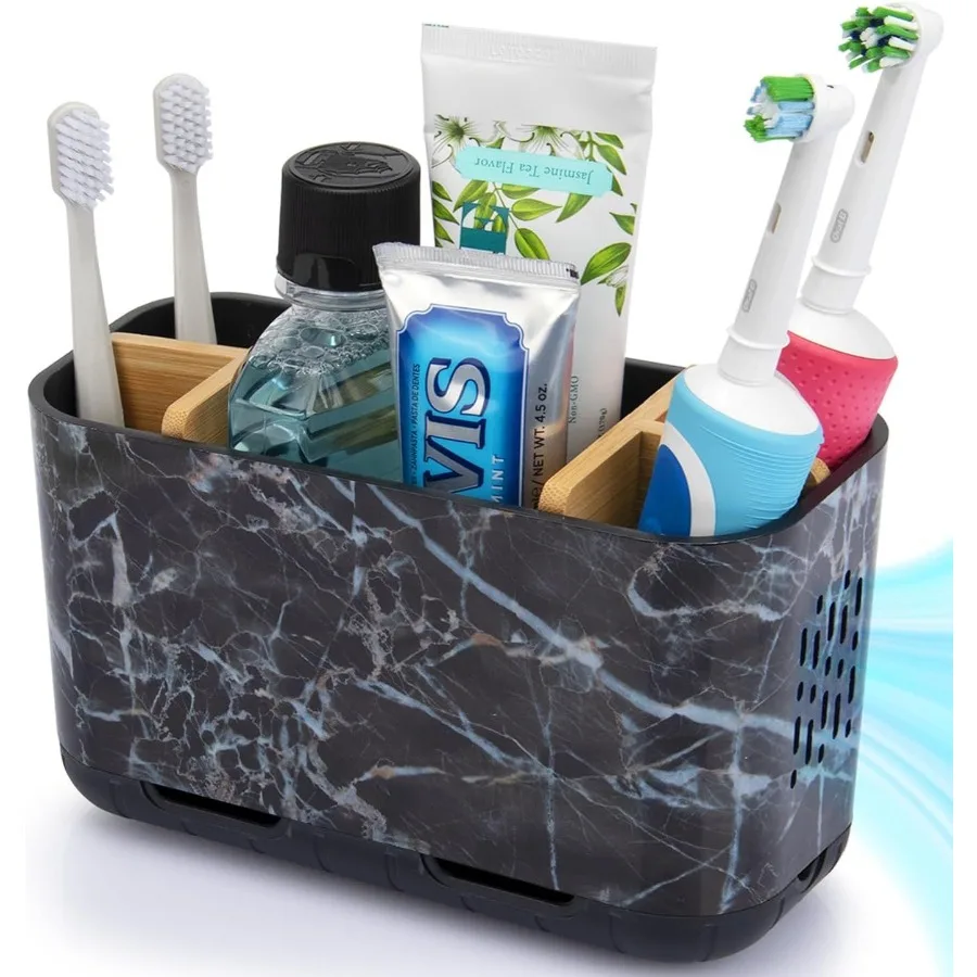 

Держатель для зубных щеток на столешницу в ванную комнату, 5 слотов, бамбук, черный цвет, с дренажным дизайном, органайзер для электрических зубных щеток, компактный