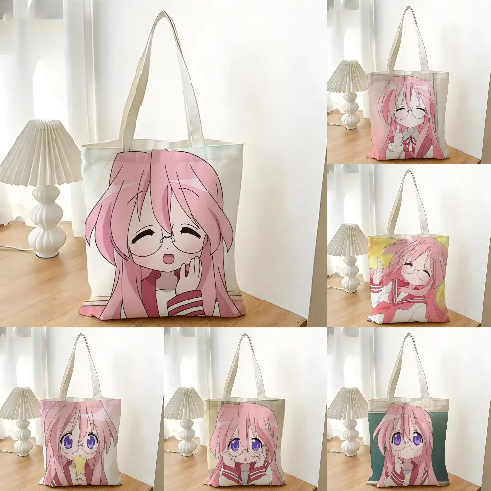 

Сумки для хранения с изображением мультяшных персонажей Miyuki L-Lucky Star, сумка для покупок, холщовая сумка для супермаркета, сумка-тоут для рождественской вечеринки